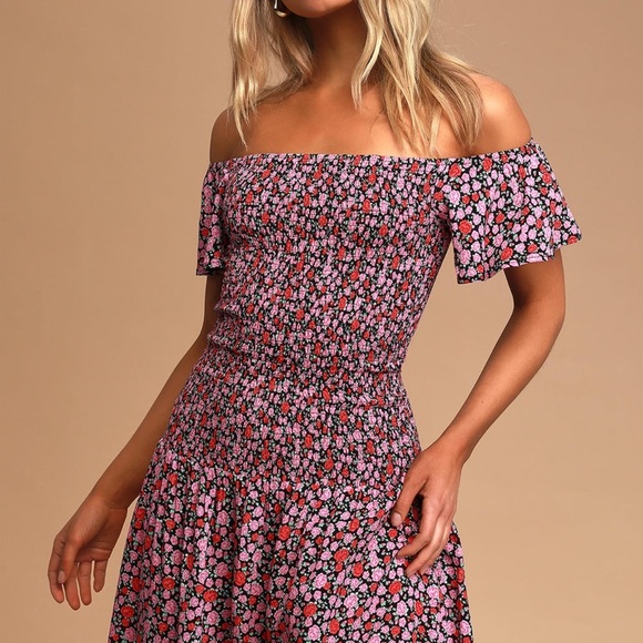 LULUS Such A Darling Sweet Floral Print Off Shoulder Dress. Size S - Picture 5 of 7